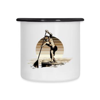 Standup Paddleboarding - SUP - Emaille-Tasse - Weiß/Schwarz - Vorne