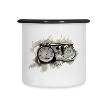 Unimog 406 Amaturenbrett - Emaille-Tasse - Weiß/Schwarz - Vorne