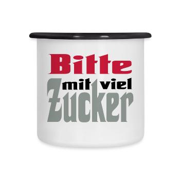 Bitte viel Zucker - Emaille-Tasse - Weiß/Schwarz - Vorne