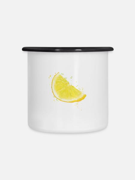 Zitrone - Emaille-Tasse - Weiß/Schwarz