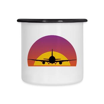 Voyage en avion - Tasse émaillée - blanc/noir - Devant