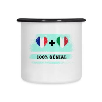 Drapeau France et Italie 100% génial - Tasse émaillée - blanc/noir - Devant