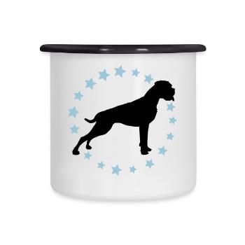 Boxer Sternenkreis 2 farb - Emaille-Tasse - Weiß/Schwarz - Vorne
