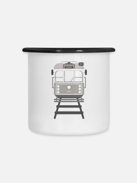 Tram, Straßenbahn - Emaille-Tasse - Weiß/Schwarz