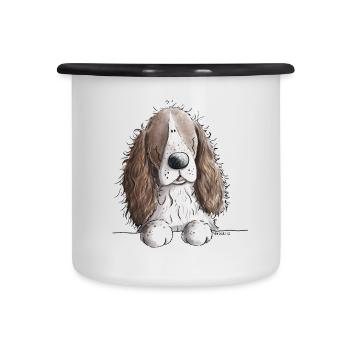 Englischer Springer Spaniel I Comic Hund Geschenk - Emaille-Tasse - Weiß/Schwarz - Vorne