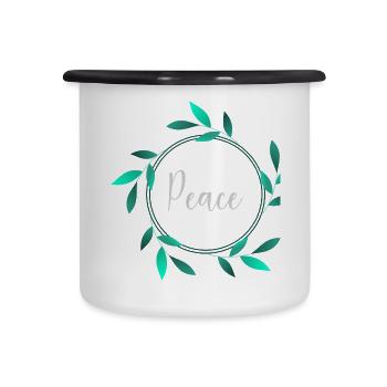 PEACE. PAIX. LIBERTÉ. EGALITE. FRATERNITE. BONHEUR - Tasse émaillée - blanc/noir - Devant