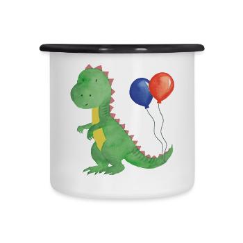 Kleiner Dino mit Luftballons - Emaille-Tasse - Weiß/Schwarz - Vorne
