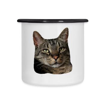 Katze Tigerkatze lustiges Katzenshirt Geschenk - Emaille-Tasse - Weiß/Schwarz - Vorne