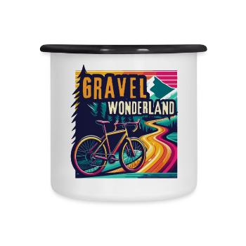 Lebendige Gravelbike Wunderland Fahrradkunst - Emaille-Tasse - Weiß/Schwarz - Vorne