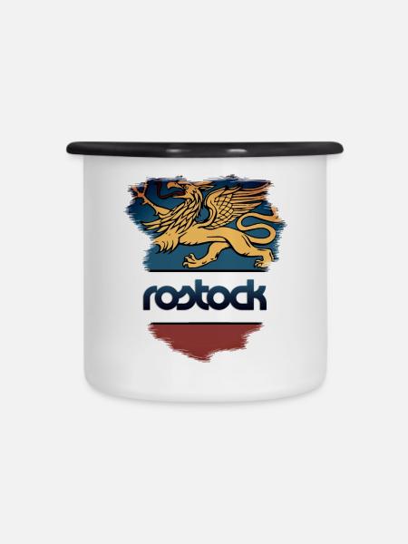Rostock Wappen - Emaille-Tasse - Weiß/Schwarz