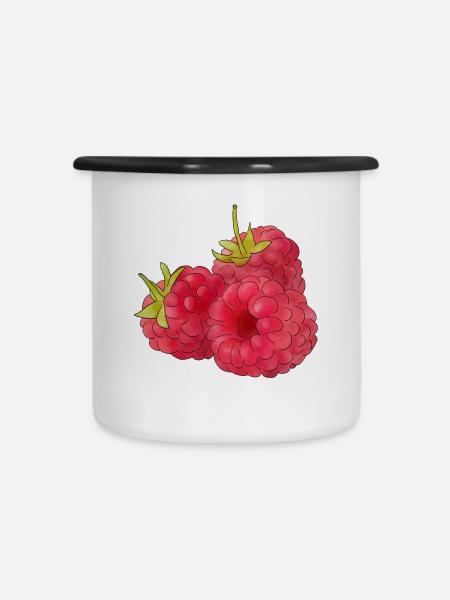 Himbeeren - Emaille-Tasse - Weiß/Schwarz