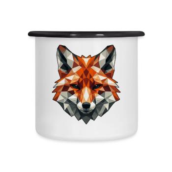 Fuchs Motiv in Polygon Design - Emaille-Tasse - Weiß/Schwarz - Vorne