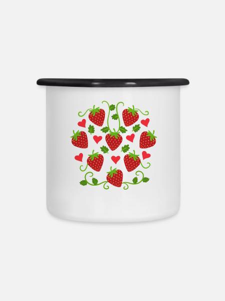 Erdbeeren Erdbeere Obst - Emaille-Tasse - Weiß/Schwarz