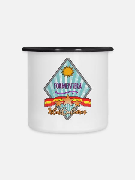 Formentera Insel Balearen Emblem - Emaille-Tasse - Weiß/Schwarz