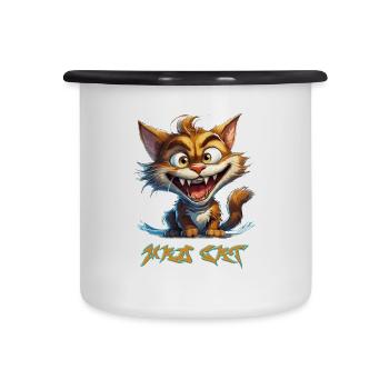 Mad Cat - Chat Fou - Cartoon - Tasse émaillée - blanc/noir - Devant