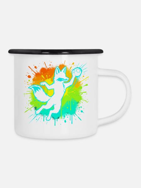 Handball Fuchs Kinder Geschenk Süß Niedlich - Emaille-Tasse - Weiß/Schwarz