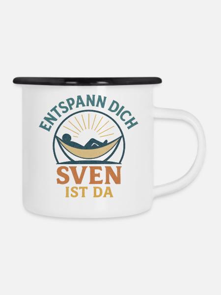 Entspann dich – Sven ist da - Emaille-Tasse - Weiß/Schwarz