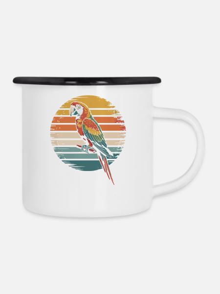 Papagei - Emaille-Tasse - Weiß/Schwarz