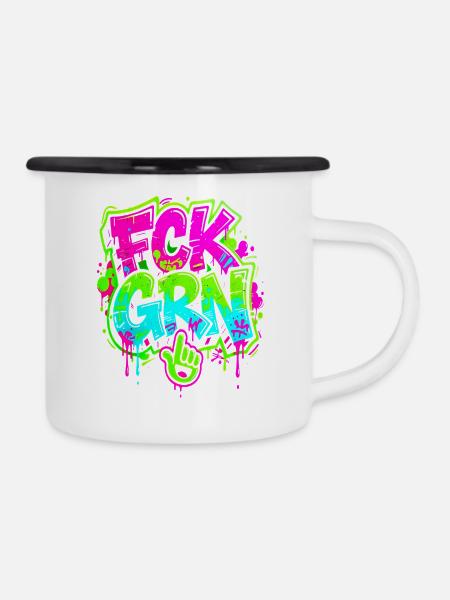 FCK GRN Graffiti - Emaille-Tasse - Weiß/Schwarz