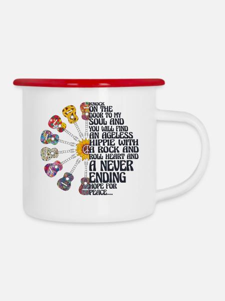 Hippie 2 - Emaille-Tasse - Weiß/Rot