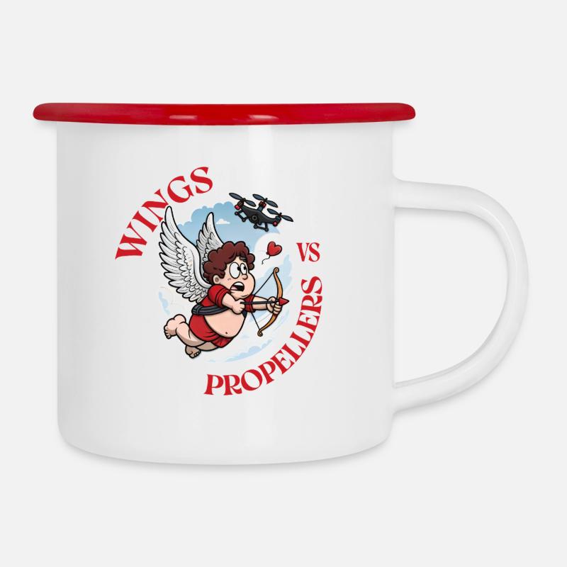 Wings vs Propellers, Cupidon vs Drone, Valentine’s - Camper Mug - white/red
