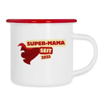 Super-Mama Seit 2025 Heldin - Emaille-Tasse - Weiß/Rot - Rechts