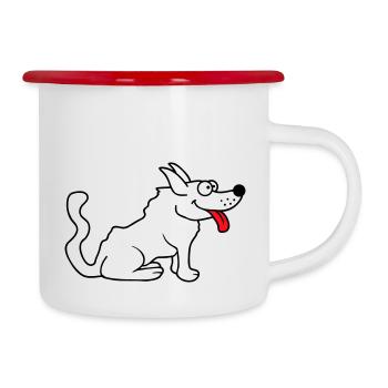 Dear dog sticks out his tongue happily - Camper Mug - white/red - Right