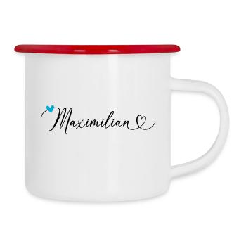 Maximilian Last name First name Calligraphy heart - Camper Mug - white/red - Right