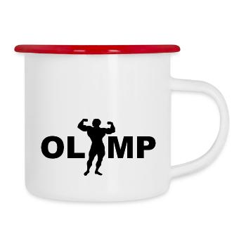 Olymp Berg der Götter und der Kräfte. Bodybuilder - Emaille-Tasse - Weiß/Rot - Rechts