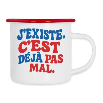 J’existe C’est déjà pas mal drôle rétro humour - Tasse émaillée - blanc/rouge - Droite