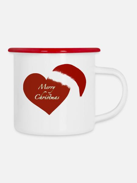Merry Christmas herz - Emaille-Tasse - Weiß/Rot