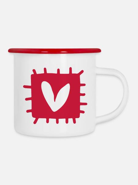 Liebe mit Stacheln ❤ - Emaille-Tasse - Weiß/Rot