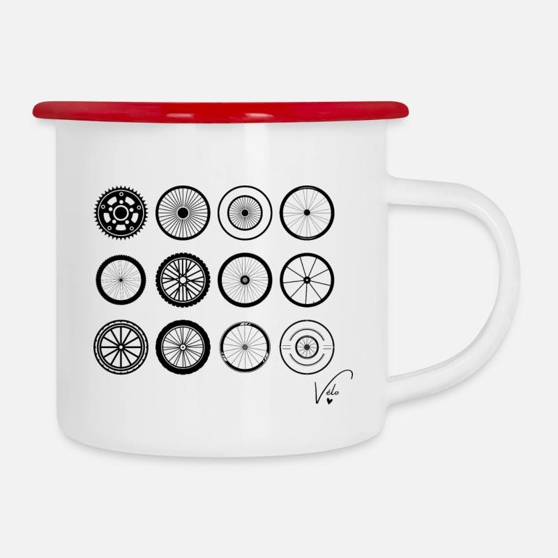 Fahrradräder - Emaille-Tasse - Weiß/Rot