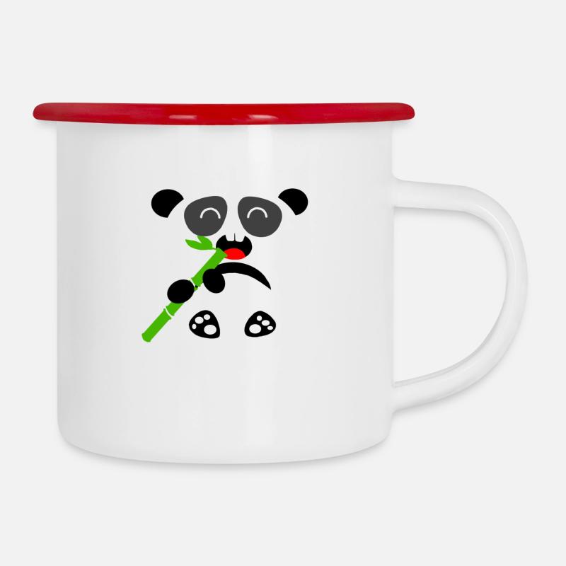 Panda - Emaille-Tasse - Weiß/Rot