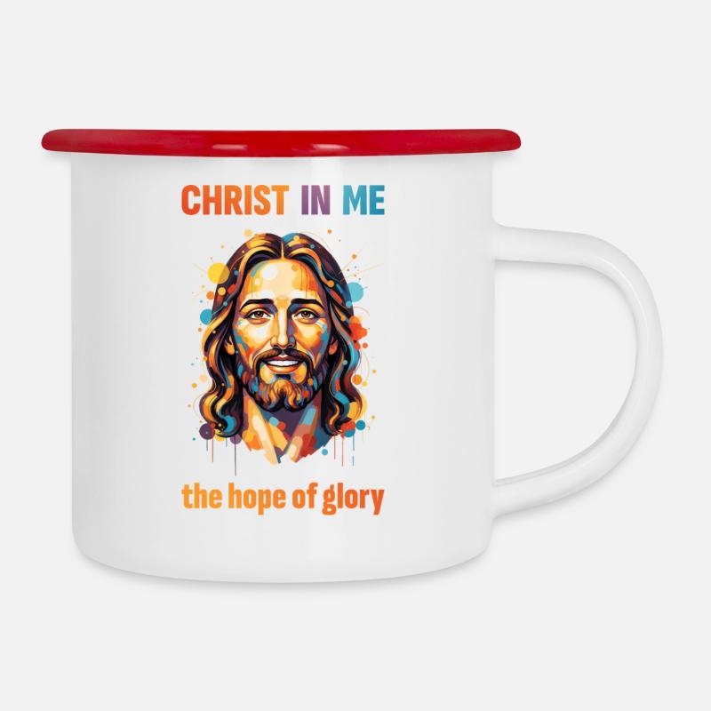 Christus in mir – Hoffnung der Herrlichkeit - Emaille-Tasse - Weiß/Rot