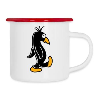 Pinguin läuft ulkig dumm guckt lustig doof albern - Emaille-Tasse - Weiß/Rot - Rechts