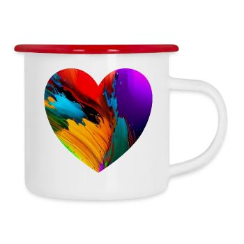 Cœur aux couleurs vives - Tasse émaillée - blanc/rouge - Droite