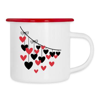 Herzgirlande Viele Herzen - Emaille-Tasse - Weiß/Rot - Rechts