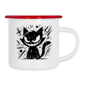 Chat au plan diabolique - Tasse émaillée - blanc/rouge - Droite