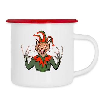 chat joker - Tasse émaillée - blanc/rouge - Droite