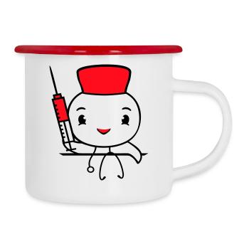 Ente Krankenschwester Arzt Spritze Krankenhaus süß - Emaille-Tasse - Weiß/Rot - Rechts