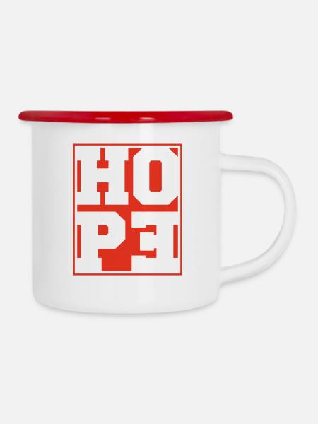 Hope - Emaille-Tasse - Weiß/Rot