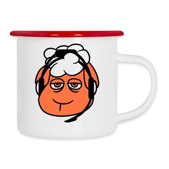 Schaf Gamer Headset Call Center Nerd Traurig Spiel - Emaille-Tasse - Weiß/Rot - Rechts