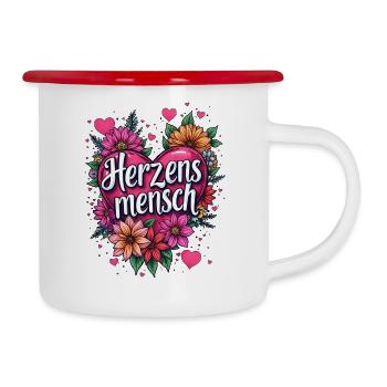 Herzensmensch, Valentinstag Geschenk Idee, - Emaille-Tasse - Weiß/Rot - Rechts