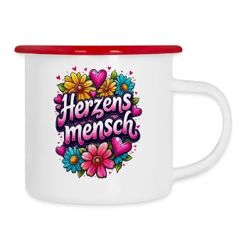 Herzensmensch, Valentinstag Geschenk Idee, Retro - Emaille-Tasse - Weiß/Rot - Rechts