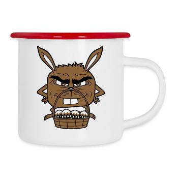 Osterhase Eier Korb böser Blick Gefährlich lächeln - Emaille-Tasse - Weiß/Rot - Rechts
