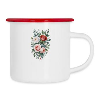Bouquet élégant d’aquarelle de rose - Tasse émaillée - blanc/rouge - Droite