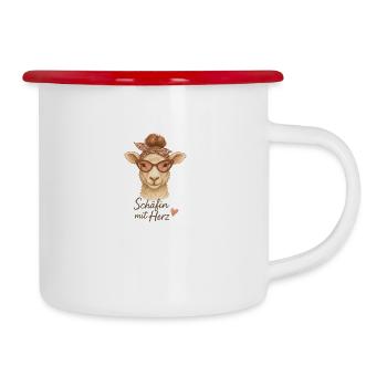 Bergère avec un cœur – design de patron amusant pour - Tasse émaillée - blanc/rouge - Droite