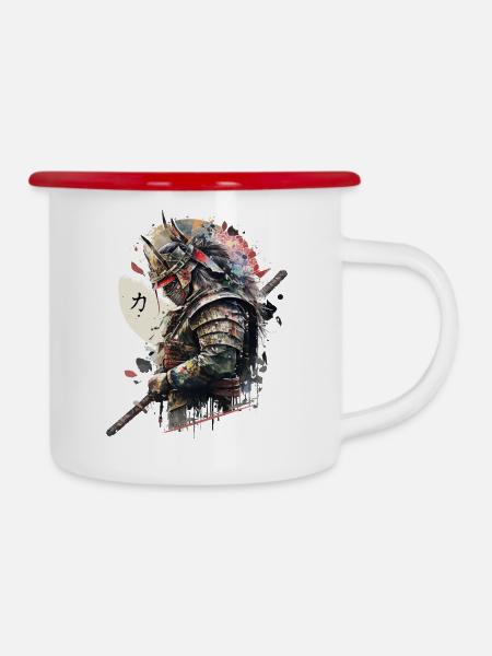 Samurai - Emaille-Tasse - Weiß/Rot