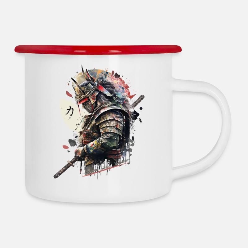 Samouraï - Tasse émaillée - blanc/rouge